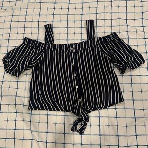 Cute stripped top with buttons, knot, and cold shoulder Size 9-10 (years) girls